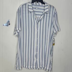 And Now This Mens Casual Button Down Shirt Size XL Blue‎ White Stripped Collared